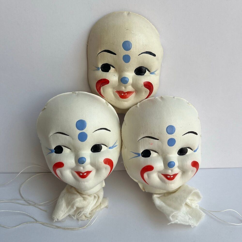 Vintage Clown Jester Hand Painted Cloth Fiber Doll Craft Faces